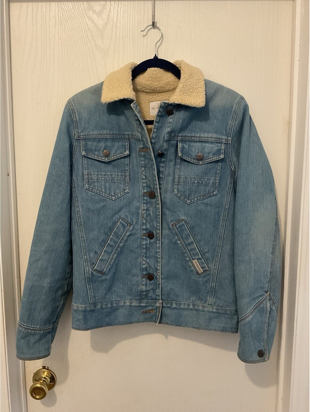 Calvin Klein Men’s Fleece Lined Denim Trucker Jacket Sz Medium
